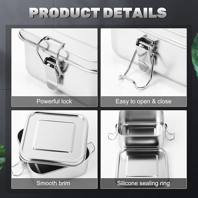 Umigy 4 Pcs Stainless Steel Food Containers 750ml Metal Bento Lunch Box Stainless Steel Food Storage Containers, Lockable Clips to Leak Proof, Reusable Dishwasher Snack Boxes for Work