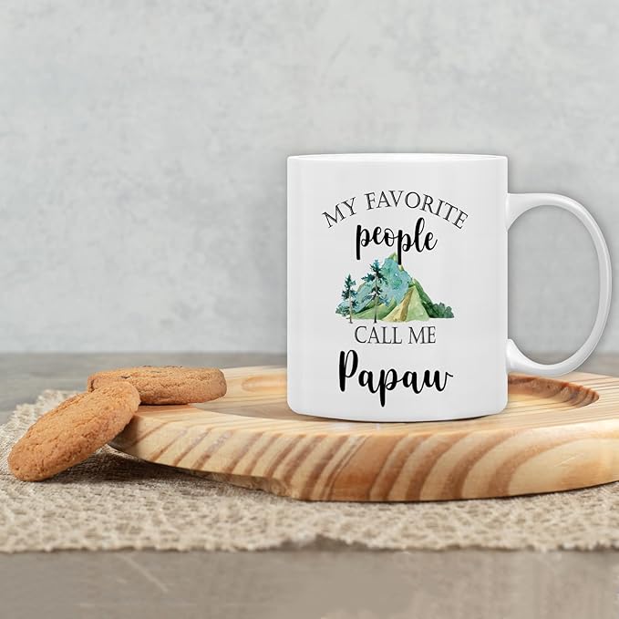 QASHWEY Papaw Mug, Grandpa Papaw Gifts from Grandkids Coffee Mugs, GrandpaPapaw Gifts, Fathers Day Mug Tea Cup Gift for PapawGrandpa, My Favorite People Call Me PapawCoffee Cups Ceramic 11oz