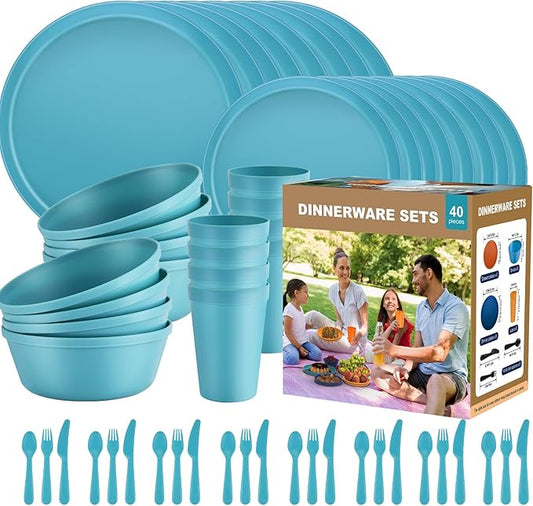 40-Piece Unbreakable Kids Dinnerware Set for Toddlers & Children, BPA-Free & Easy-Clean PP Plates and Bowls, Microwave & Dishwasher Safe, Complete Family Pack (Service for 8)
