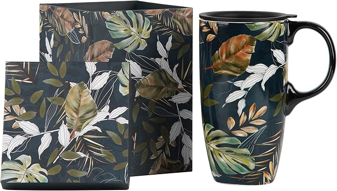 Topadorn Ceramic Mug Leaf Porcelain Coffee Mug with Gift Box,17oz. Leaves