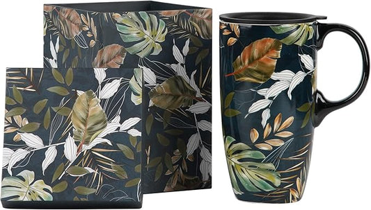 Topadorn Ceramic Mug Leaf Porcelain Coffee Mug with Gift Box,17oz. Leaves
