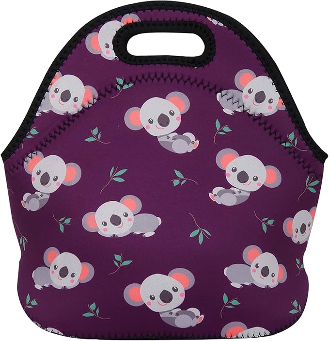 Violet Mist Womens Cute Reusable Neoprene Lunch Bag Insulated Lunch Box Koala Animal Cartoon Thermal lunch bags Bag Waterproof Food Handbags Koala Meal Prep Travel Work Gifts for Women Men Lady Adult