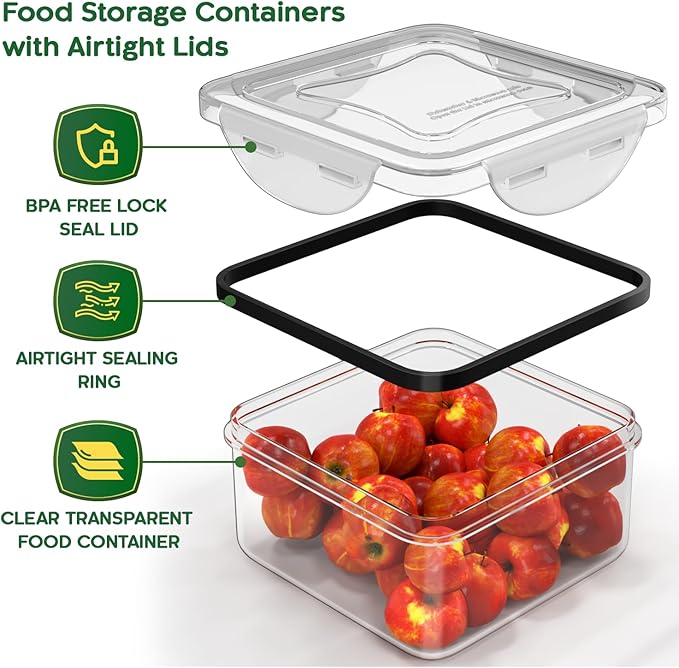 44 Pcs Food Storage Containers with Lids Airtight- 22 Stackable Boxes-22 Lids) Plastic Meal Prep Container for Pantry Kitchen Organization, Microwave, Dishwasher, Freezer Safe -100% Leak Proof