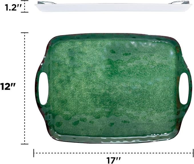 TP Serving Trays with Handles, 17 Inch Large Rectangular Melamine Serving Platter Set of 2, Retro Green