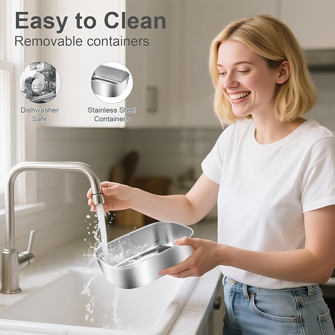 80W Heated Lunch Box for Men, 1.5L Portable Electric Lunchbox with Dual Containers and Lids, Food Warmer Lunch Box with Utensils and Insulated Bag for Work Car Truck Office