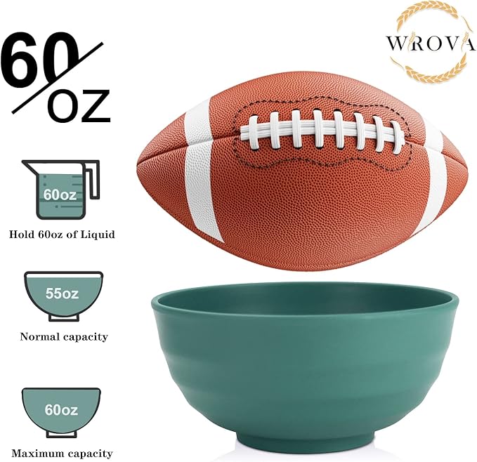 Wheat Straw Bowls Set 60 OZ Unbreakable Large Cereal Bowls Set of 6 Microwave and Dishwasher Safe Bowls Big Bowls for Dorm and Apartment BPA Free Soup Bowl for Serving Oatmeal and Salad (Green)