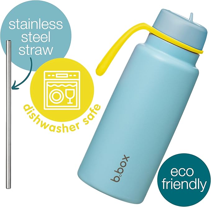b.box Triple Insulated 34oz Water Bottle w/Stainless Steel Straw. 46 Hours Cold. Leak Proof Tumbler with Lid and Straw for Travel, Gym & School. BPA Free Sports Water Bottles.
