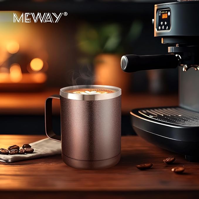 MEWAY 12oz Coffee Mug With Handle 4 Pack Bulk,Stainless Steel Insulated Travel Tumblers With Sliding Lid,Double Wall Vacuum Camping Cup for Hot & Cold Drinks Tea (Rose Gold,Set of 4)