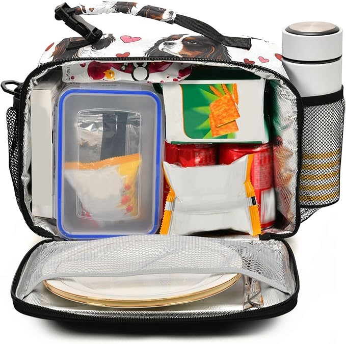 ALAZA Cavalier King Charles Dog Kids Lunch Box Lunchbox Insulated Reusable Meal Container Lunchbag with Shoulder Strap