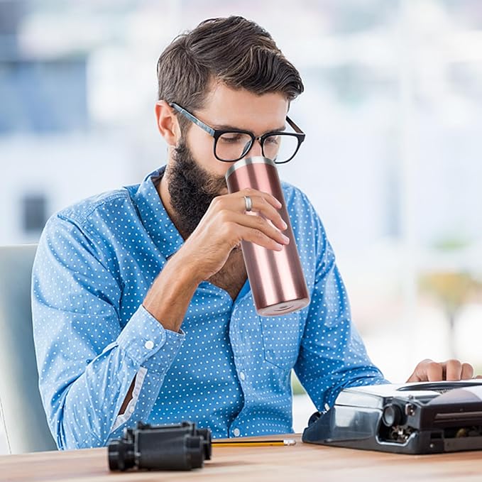 20 oz Skinny Tumblers with Lid and Straw,Stainless Steel Vacuum Insulated Tumbler Cup Double Wall Travel Coffee Mug, Thermal Water Tumbler for Hot and Cold Drinks(Rose Gold,1)