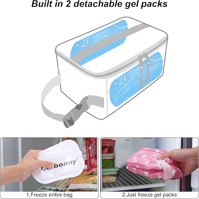 Cerbonny Small Lunch Box, Mini Cooler Bag with Buckle Handle, Insulated for Work, School, Travel - Pink Unicorn