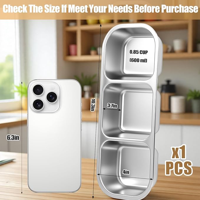 Stainless Steel Snack Containers - Reusable 3 Compartment Snackle Box Container with Lids for Kids Adults, Divided Snack Food Storage Containers for School, Home, Travel