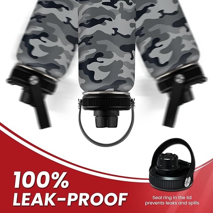 Camo Water Bottle - Camouflage Bottles 32oz Stainless Steel Insulated Sports Tumbler with Lid, Gifts for Men Veteran Hunting Lover Sport Outdoor Workout