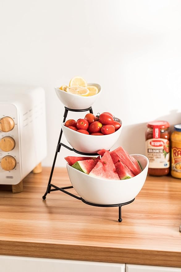 3 Tier Serving Tray, Chip and Dip Serving Set Oval Serving Bowl Set Serving Dish for Entertaining, Halloween, Thanksgiving, Christmas, Dessert, Appetizer, Candy, Vegetable, Black