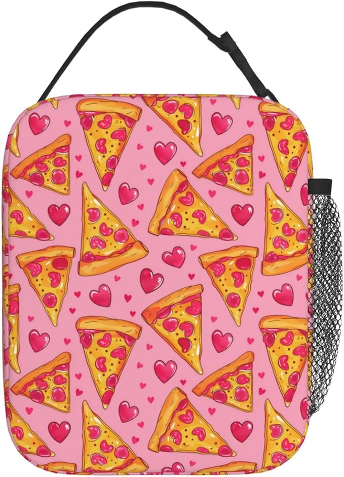 Reusable Pizza and Heart Lunch Box for Kids Girls Boys Women Adult, Insulated Mexican Food Lunch Bag,Polyester Cooler Handbags Case for School Picnic Work Travel Beach or Hiking