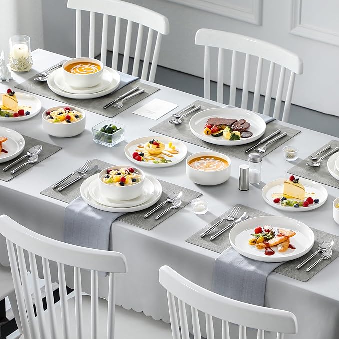 MALACASA Plates and Bowls Sets, 18 Pieces Porcelain Dinnerware Sets Dishware Sets Chip Resistant Ceramic Dish Set Dining Dinner Ware Service for 6, White, Series LUNA