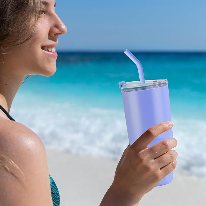 VEGOND 30 oz Insulated Stainless Steel Tumblers with lid and straw Bulk Pack Double Wall Vacuum Coffee Mug with Non-Slip Silicone Base, Sweat Proof Powder Coated Cup for Hot Cold Drinks, Blue 4Pack