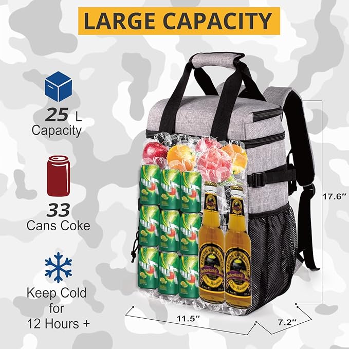 Tactical Backpack Cooler,Lunch Backpack for Men Adults Work with Handle，Soft Cooler Backpack Insulated Waterproof Leak Proof