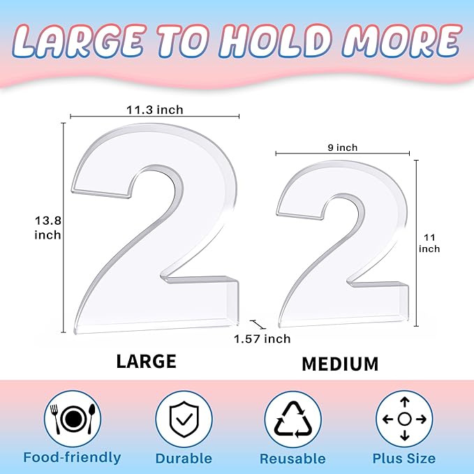 13.8" Extra Large Acrylic Number Charcuterie Board Box, Reusable Fillable Number Cake Candy Dish Display Serving Tray for Birthday Anniversary Party Decoration (2)