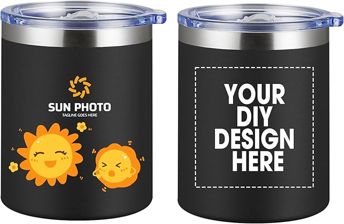 Personalized Custom Tumbler Print in USA 12oz Stainless Steel Travel Coffee Cup with Lid & Straw Double Wall Insulated Mug With Colorful Text Logo Photo