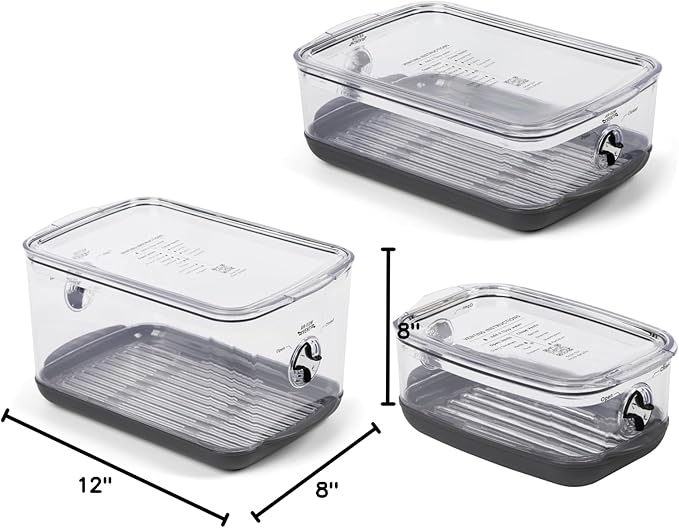 ProKeeper+ by Progressive Stackable Produce ProKeeper Storage Container with Stay-Fresh Vent System (PKS-3PC-Produce+)