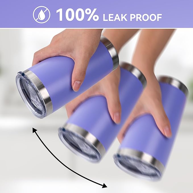 20 oz Tumbler Stainless Steel Tumblers Bulk with Lid Double Wall Insulated Coffee Tumbler Cups for Hot & Cold Drinks Powder Coated Travel Coffee Tumbler Mug Metal (Lavender, 6 pack)
