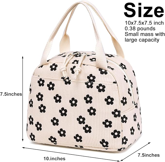 Bluboon Lunch Bag for Women Men Cute Corduroy Lunch Tote Bags Reusable Insulated Lunch Box Large Capacity Reusable Insulated Cooler for Work Picnic or Travel (Corduroy floral)