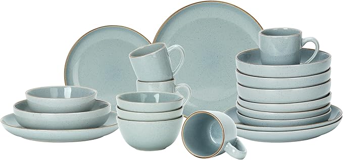 Eur-Nordic Shape Raising Rim 20pc Dinnerware Set, Shiny Glaze Grey with Speckle Effect