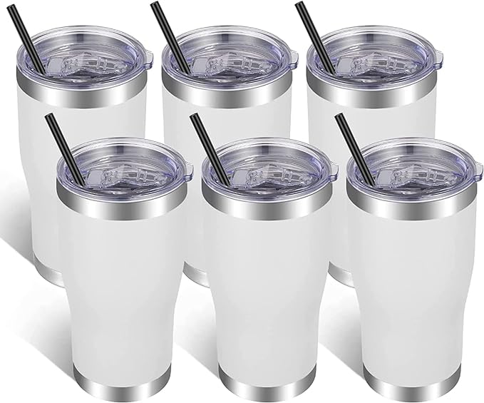 VEGOND 20oz Tumbler Stainless Steel Tumbler Cup with Lid And Straw Vacuum Insulated Double Wall Travel Coffee Mug(White 6 Pack)