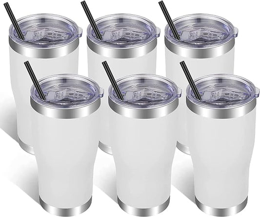 VEGOND 20oz Tumbler Stainless Steel Tumbler Cup with Lid And Straw Vacuum Insulated Double Wall Travel Coffee Mug(White 6 Pack)