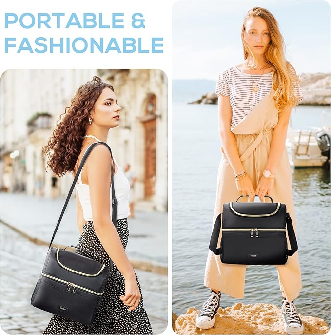 TOURIT Insulated Lunch Bag with Dual Compartment, Leakproof Cooler Tote for Work Office Picnic, Thermal Food Container Black