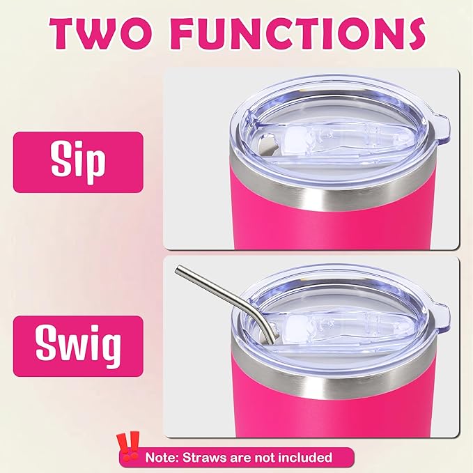 20oz Tumbler Stainless Steel Tumbler Cup with Lid Vacuum Insulated Double Wall Travel Mug, Durable Powder Coated Travel Coffee Tumbler Mug for Hot & Cold Drinks, Hot Pink,4 Pack