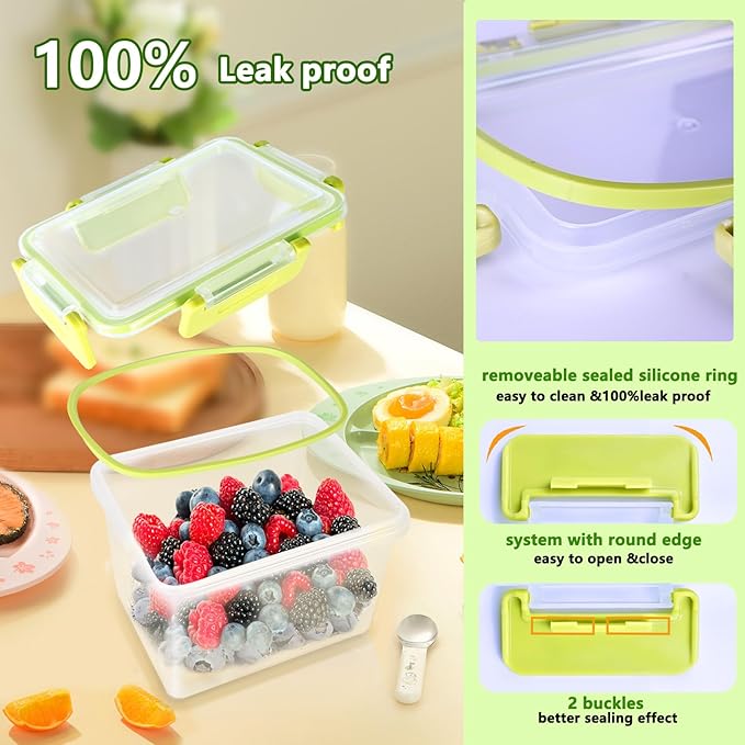 5 Pcs BPA-Free Fridge Containers with Lids - Leakproof - Increase Capacity and Stacked Design for Storage Clear for Food, Fruit, Vegetable