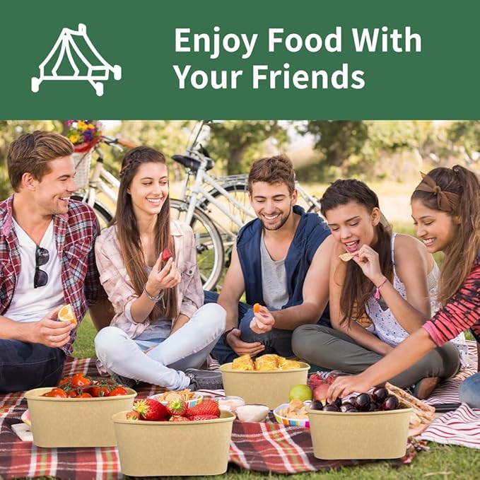 29 oz Disposable Meal Prep Containers, 50-Pack Disposable Food Containers with Lids, Large 1000ml Leakproof Paper Food Containers Treat Soup Serving Bowls Microwave Safe for Hot/Cold Food