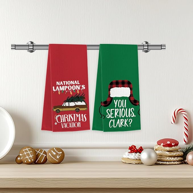 Christmas Vacation Decorations,National Lampoon Funny Christmas Decor,Xmas Classic Movie Drying Hand Kitchen Dish Towels Set of 2,Funny Winter Home Kitchen Decoration 14 x 23 Inches