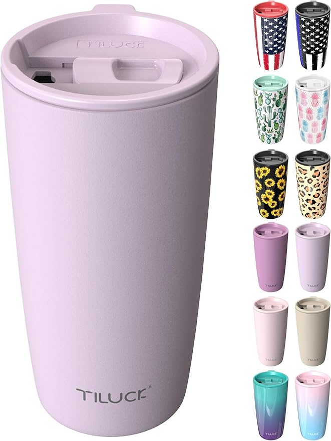 TILUCK 20 oz Tumbler with Leak-Proof Lid, Vacuum Insulated Stainless Steel Coffee Mug, Double-Walled Travel Tumbler for Hot and Cold Drinks(LightPurple, 20oz)