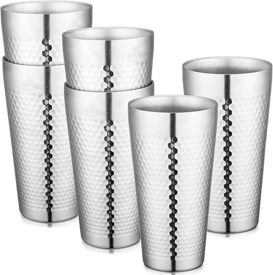 Beasea Stainless Steel Cups 19 oz, 6 Pack Large 18.6oz 550ml Stainless Steel Drinking Cups Water Tumbler Stackable Double Wall Insulated Individual Metal Pint Glasses Tin for Home Party Camping