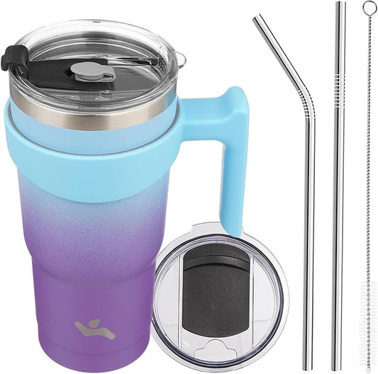 20 oz Tumbler with Handle and 2 Straw 2 Lid, Insulated Water Bottle Stainless Steel Vacuum Cup Reusable Travel Mug,Ocean Dream