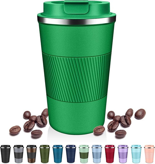 Insulated Coffee Tumblers with Flip Lid 12oz / 17oz, Stainless Steel Travel Coffee Mug Leak Proof, Vacuum Insulated Coffee Mug Reusable Cup, Keeps Cold and Hot for Coffee Tea