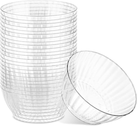 PLASTICPRO 30 Pack Crystal Like Clear Disposable Plastic Plates Dinner Dishes 6 ounce Bowls for Special Occasions Parties