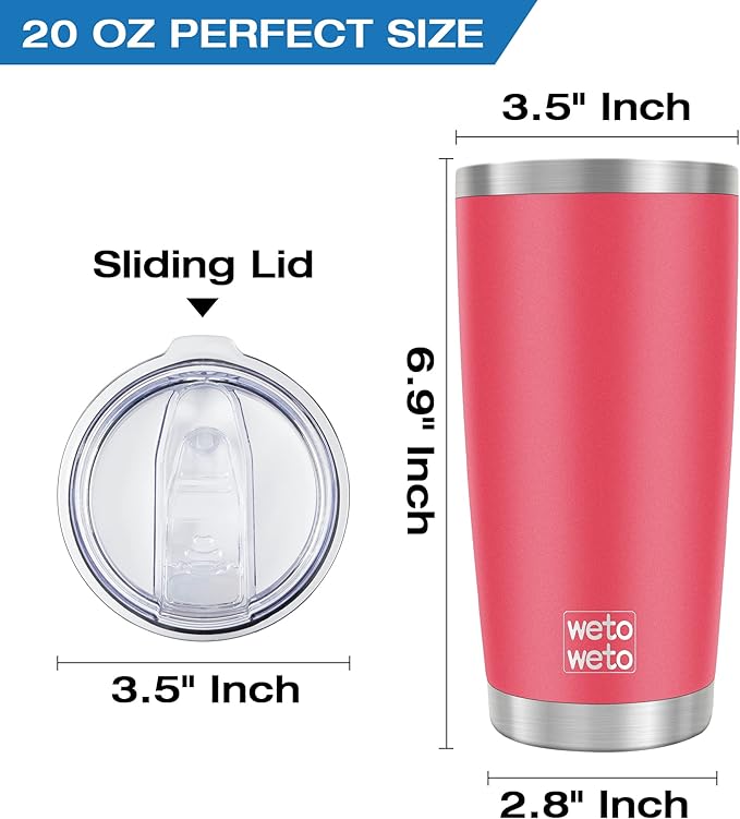 WETOWETO 20oz Tumbler, Stainless Steel Vacuum Insulated Water Coffee Tumbler Cup, Double Wall Powder Coated Spill-Proof Travel Mug Thermal Cup for Home Outdoor (Watermelon Red, 1 Pack)