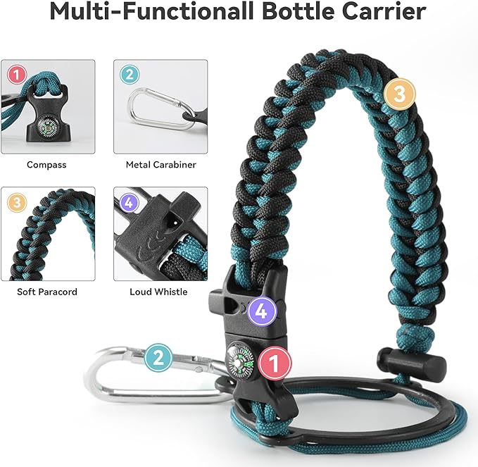 64 oz Insulated Water Bottle with Straw & Spout Lids, Stainless Steel Metal Half Gallon Water Jug with Paracord Handle, Double Wall Vacuum, Leakproof, Keep Drinks Cold & Hot, Ruby Purple Gradient