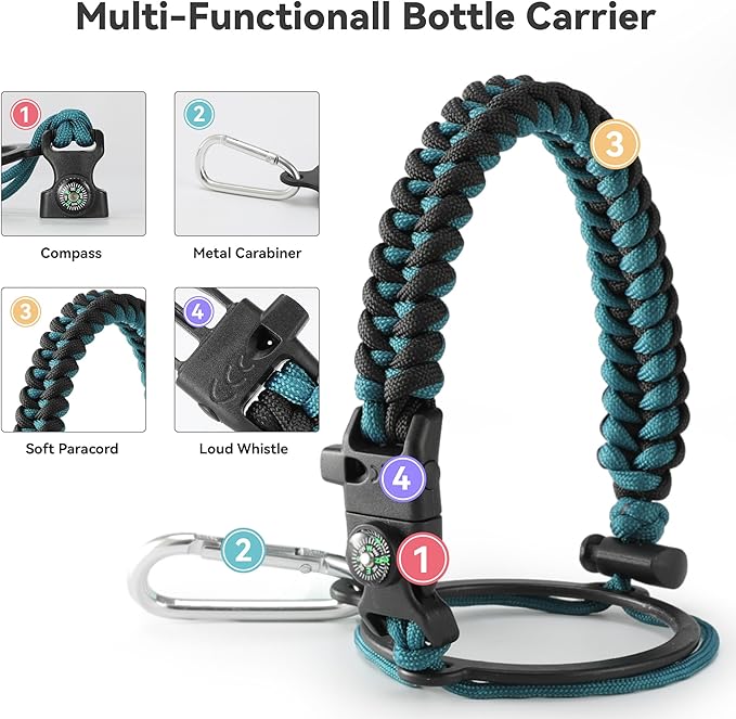 64 oz Insulated Water Bottle with Straw & Spout Lids, Stainless Steel Metal Half Gallon Water Jug with Paracord Handle, Double Wall Vacuum, Leakproof, Keep Drinks Cold & Hot, Blue Black Gradient