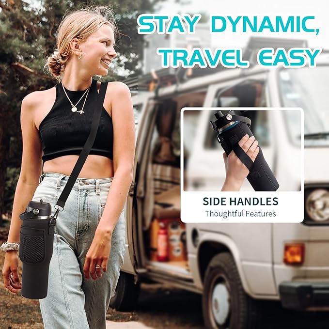 32 OZ Stainless-steel Insulated Water Bottles - Cold 48H & Hot 24H, Leak-Proof Metal Water Flask with Sleeve, Protective Boot, BPA Free Vacuum Insulated 32 Oz Water Bottle Fits In Cup Holder