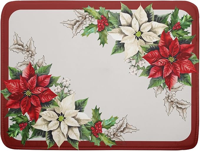 Christmas Dish Drying Mats for Kitchen Counter 18×24 Inch Red White Poinsettia Christmas Flower Large Microfiber Drying Mat Kitchen Accessories Dish Rack Mat Drainer Pad Washable Absorbent