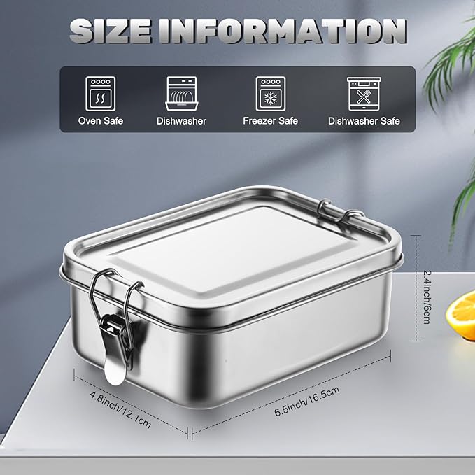 Umigy 4 Pcs Stainless Steel Food Containers Metal Bento Lunch Box Stainless Steel Food Storage Containers, Lockable Clips to Leak Proof, Reusable Dishwasher Snack Boxes for Work (850ml)