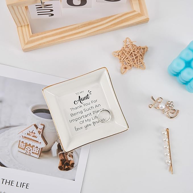 Aunt Gifts - Jewelry Dish Trinket Tray for Auntie Birthday, Christmas, Mother's Day & Valentines from Niece or Nephew