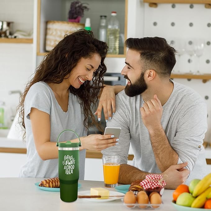 30 oz Tumbler with Handle, Double Wall Vacuum Insulated Tumblers with Flip Straw, Coffee Mug 30oz Powder Coated Cup for Hot and Cold Drinks(Army Green,1 pack)