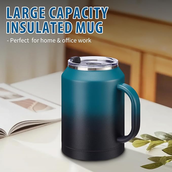 50 oz Mug Tumbler with Handle and Straw - 2-in-1 Lid, Silicone Water Bottle Boot, Stainless Steel Coffee Mugs, Double Wall Insulated Water Cup Keep Cold-36H Hot-24H, 50oz Large Tumbler Jug