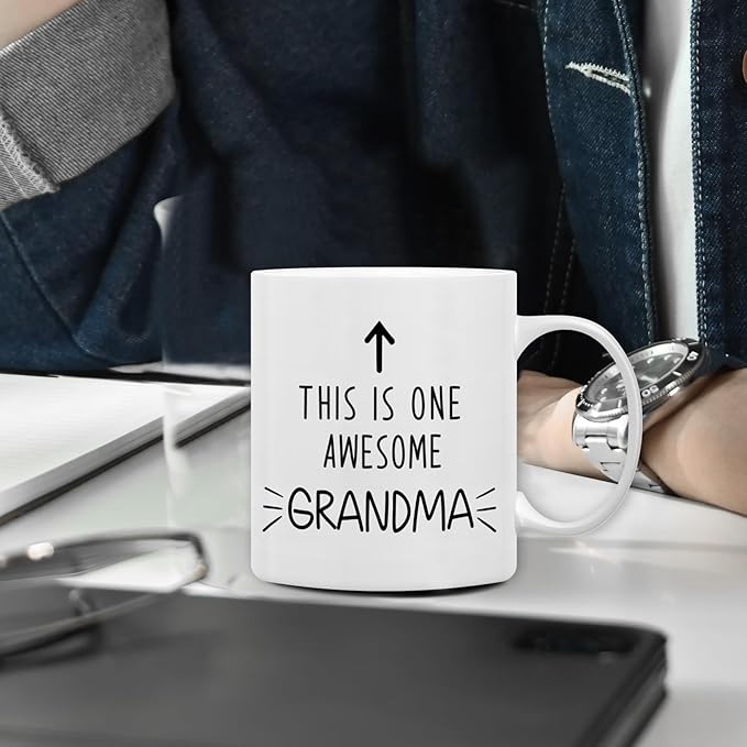 QASHWEY Grandma Gifts Mug, Gifts for Grandmas Grandmother Coffee Mug, Grandmas Grandmother Gift from Grandkids Grandchildren Coffee Mugs, This is One Awesome Grandma CoffeeCup Ceramic 11oz